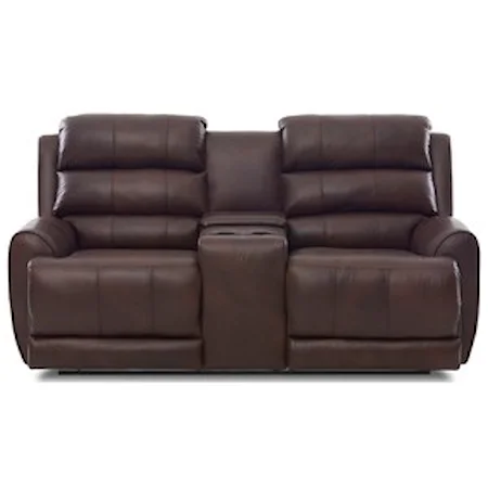 Contemporary Power Reclining Console Loveseat with Power Headrest/Lumbar, USB Ports, Bluetooth Functionality